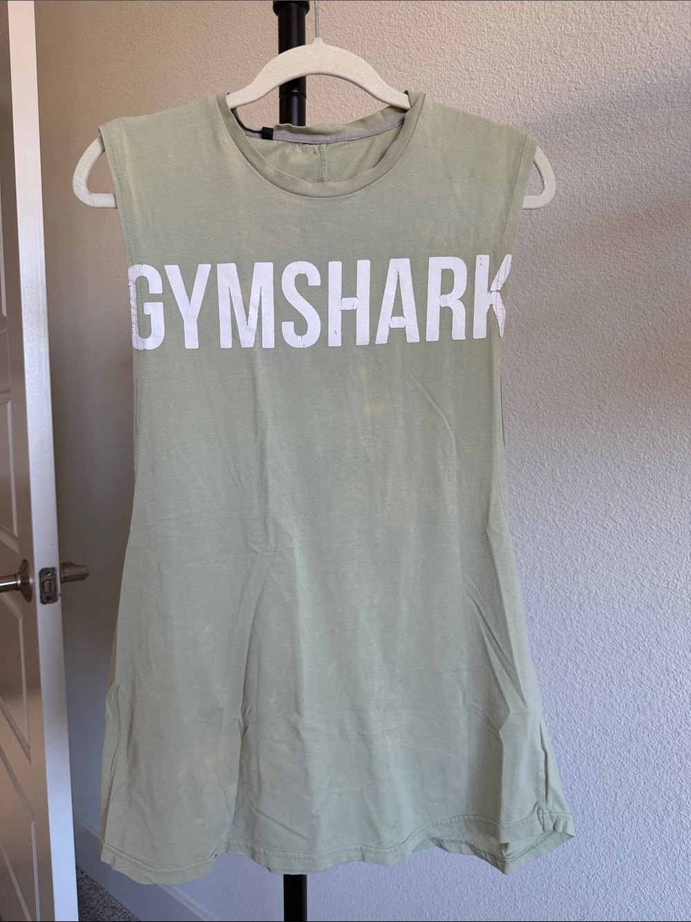 Gymshark Sage Green Muscle Tank with White Logo - Men’s large